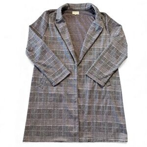 Melloday Plaid Longline Coatigan Womens L Open Front Check Jacket Blazer Style